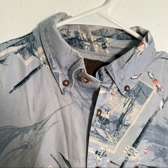 North River Short Sleeve Button Down Shirt Blue Fishing - Picture 6 of 11